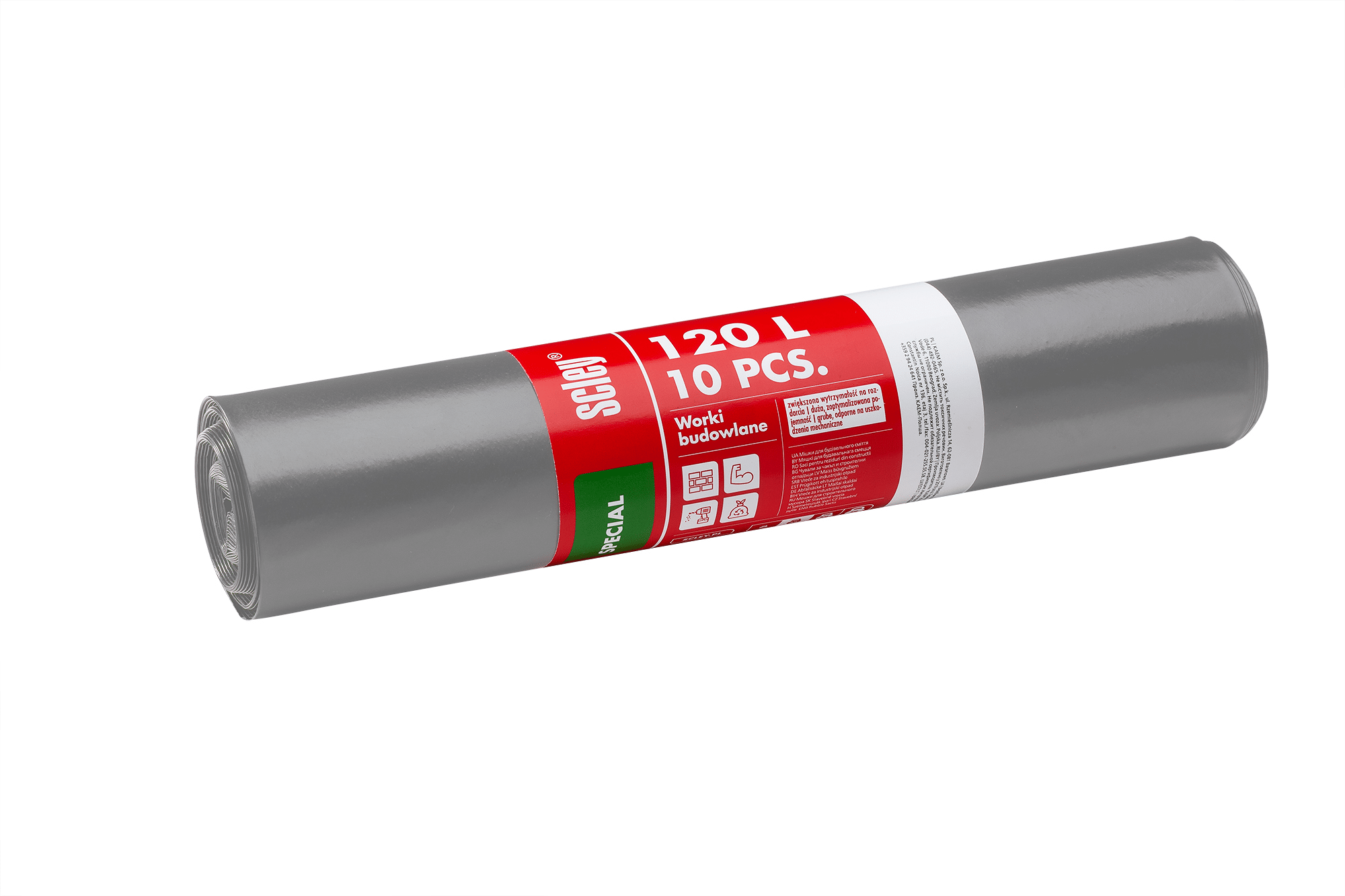 Scley worki budowlane poj. 120 l, folia Special, szare, op. rolka 10 szt.