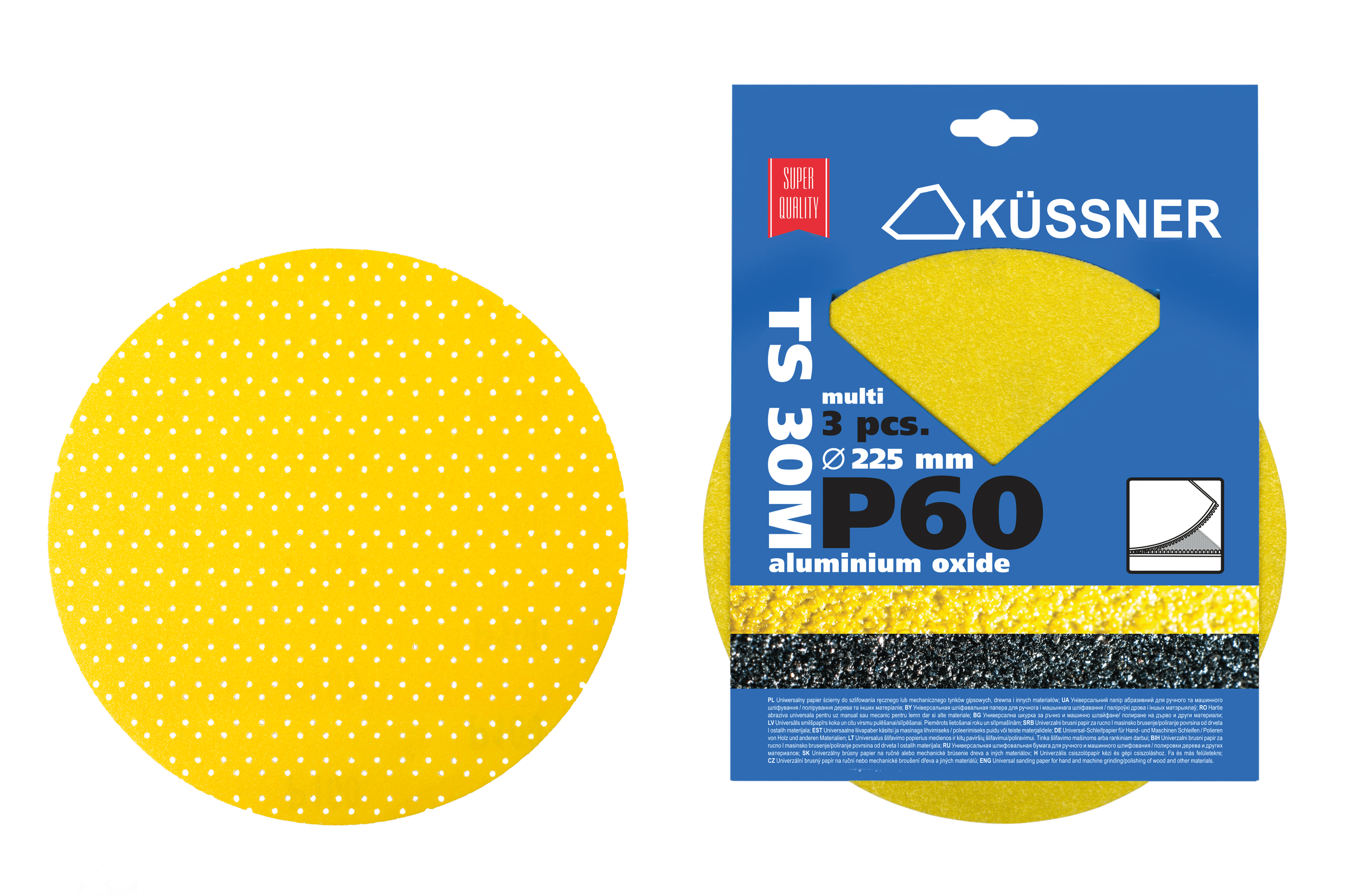 Küssner tarcza ścierna TS30M z multiotworami, Ø 225 mm, nasyp elektrokorund, granulacja *P150*, op. 25 szt.