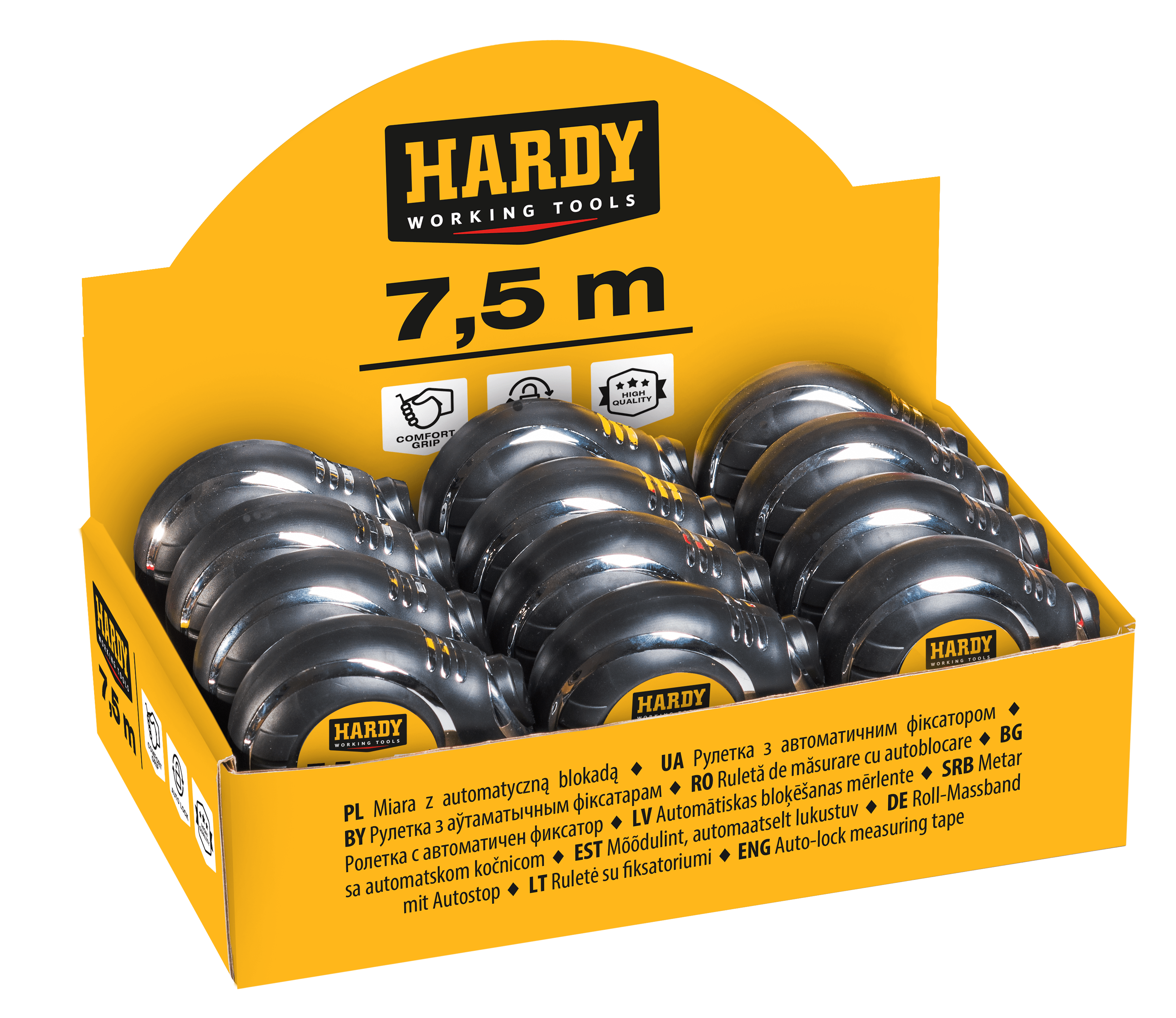 Hardy miara zwijana PRO z automatyczną blokadą seria *45*, 3 m x 16 mm, opakowanie kartonik zbiorczy