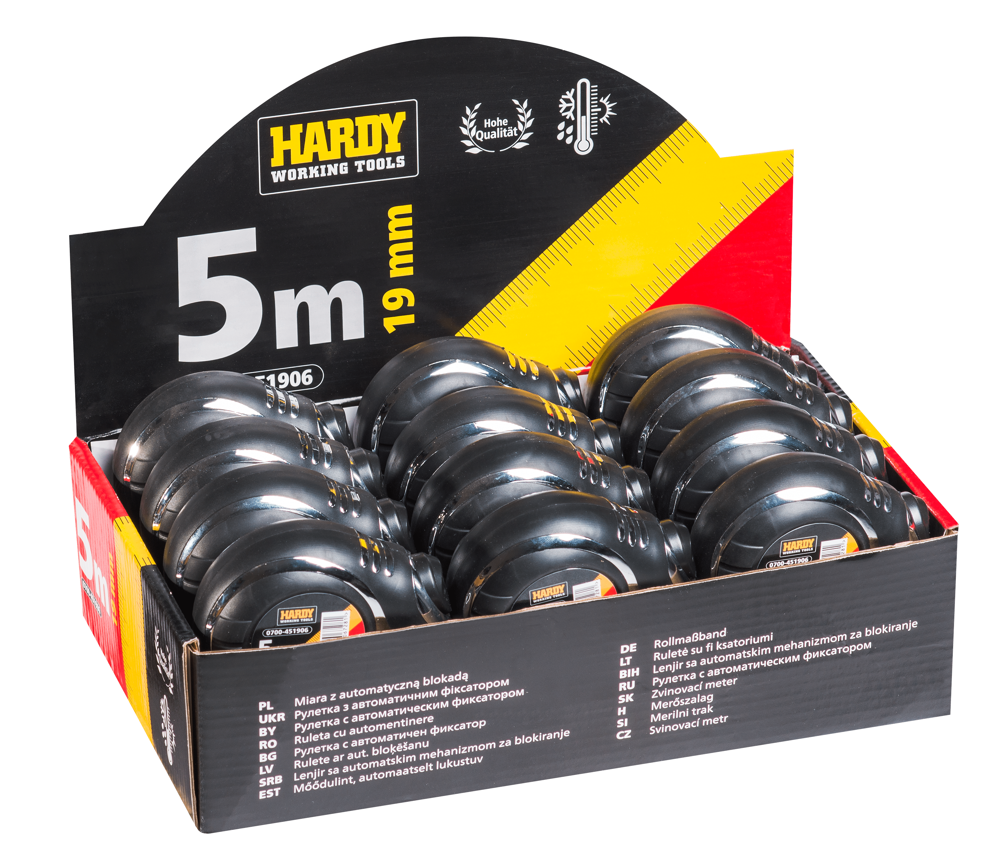Hardy miara zwijana PRO z automatyczną blokadą seria *45*, 7,5 m x 25 mm, opakowanie kartonik zbiorczy