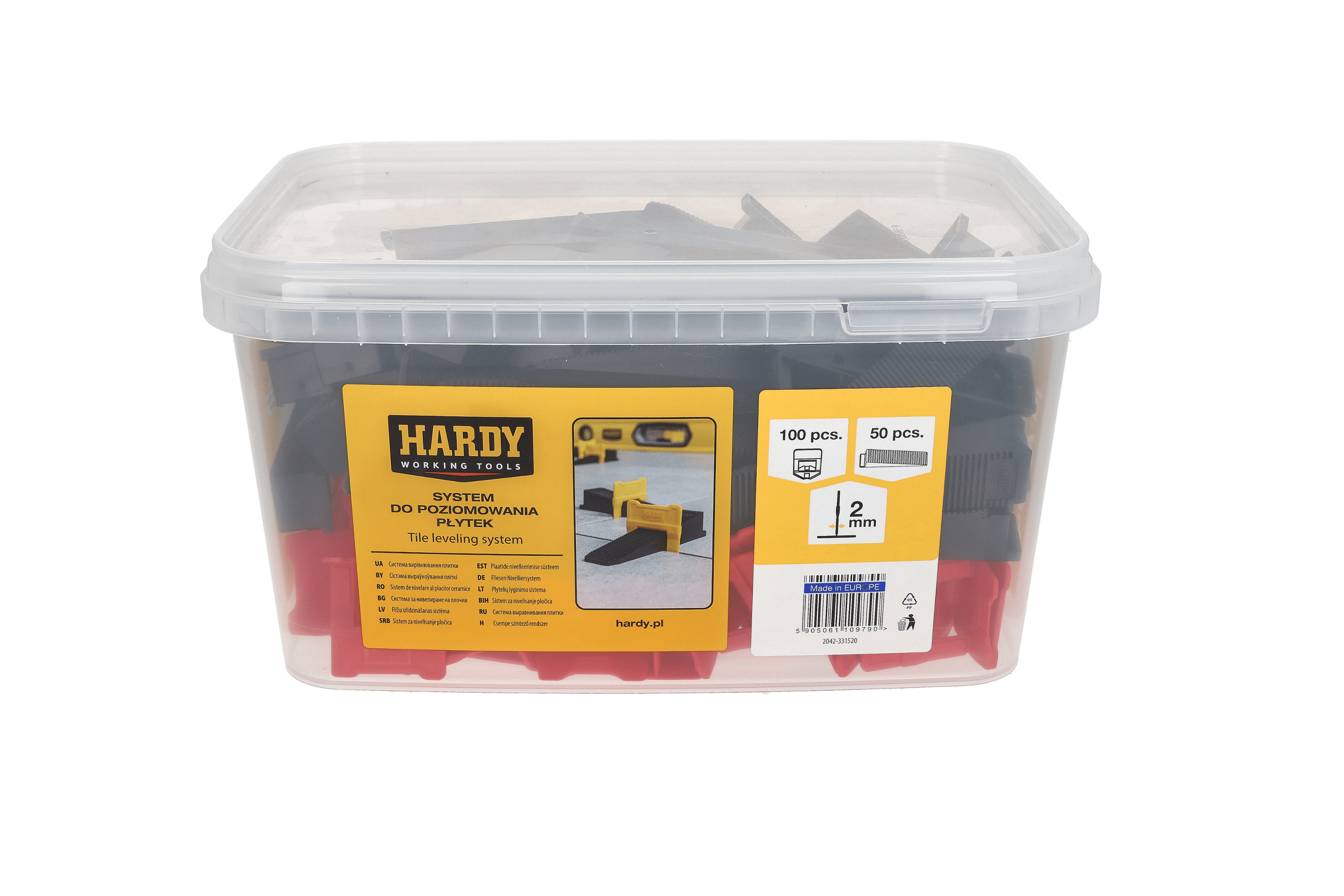 Hardy system do poziomowania płytek, fuga 2 mm, gr. 3-16 mm, klipsy 100 szt. + kliny 50 szt. w wiaderku