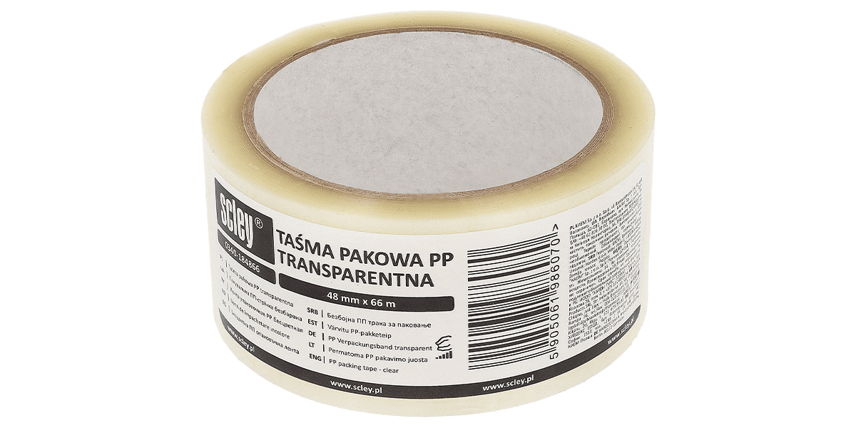 Taśma pakowa PP, transparentna, klej hot-melt, 48 mm x 66 m