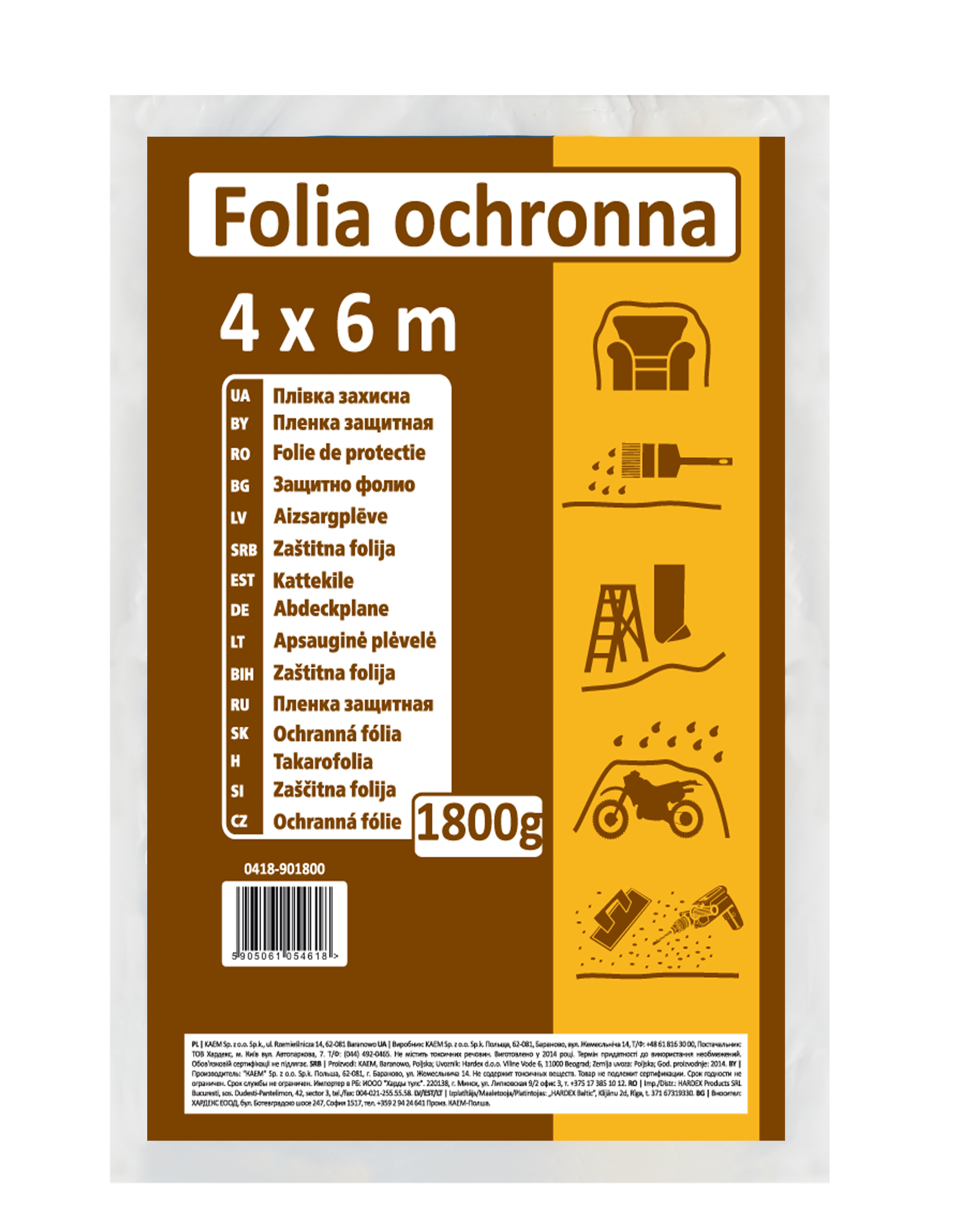 Folia budowlana LDPE regranulat, 4 x 6 m, 1800 g