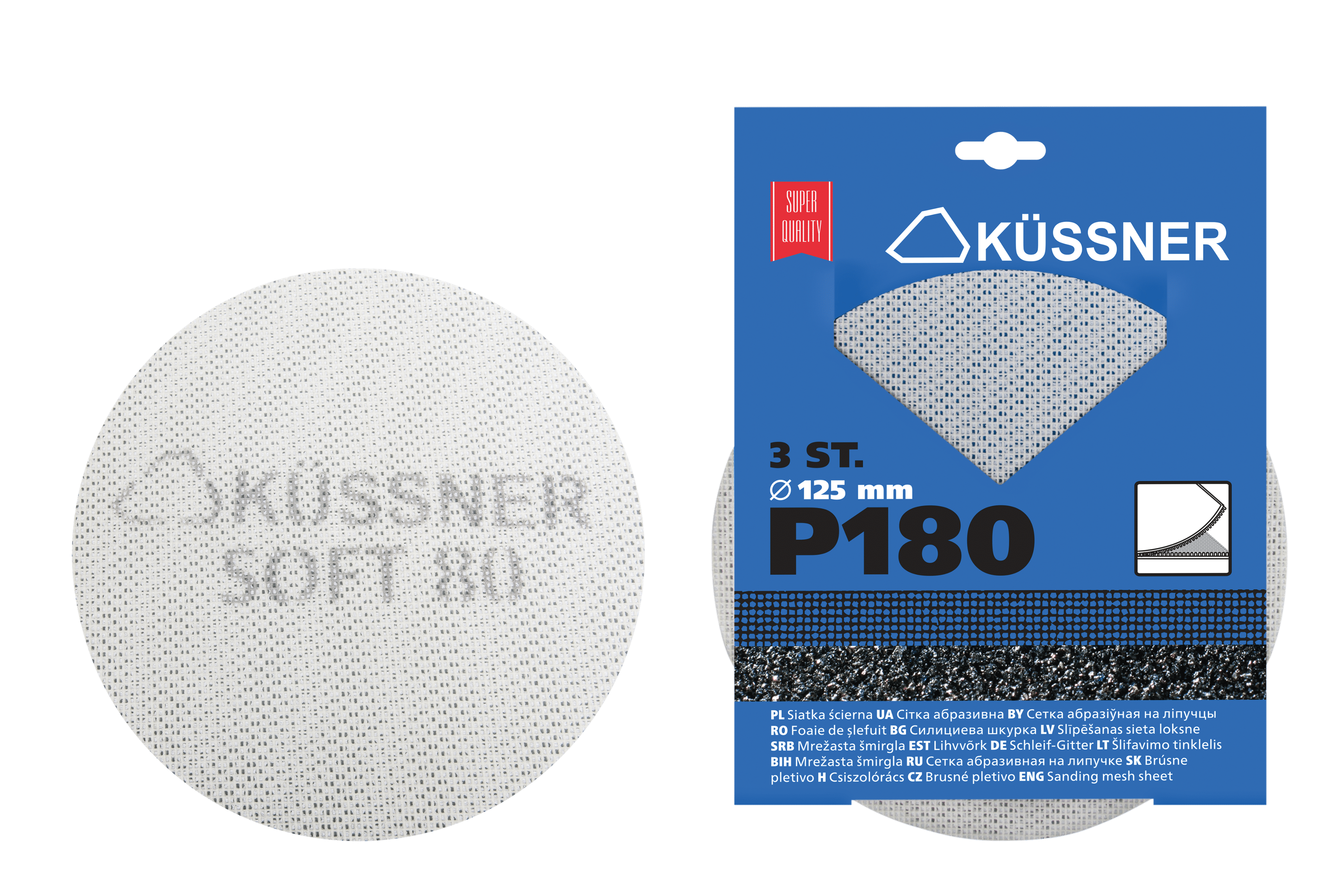 Küssner siatka ścierna Soft Ø 225 mm, na rzep, nasyp elektrokorund, granulacja *P240*, op. 3 szt.