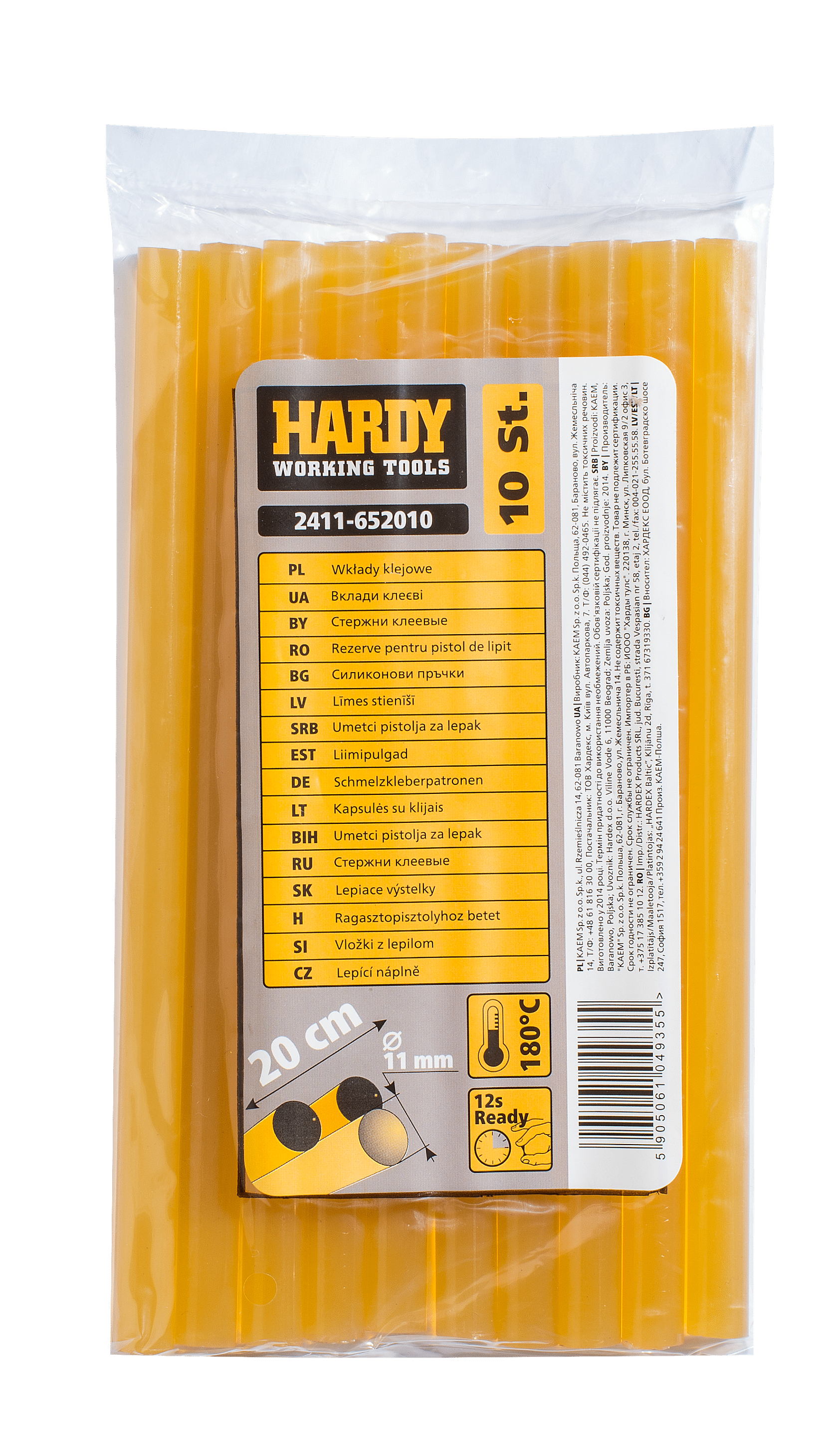Hardy wkłady termotopliwe extra mocne dł. 20 cm, Ø 11 mm, op. 10 szt.