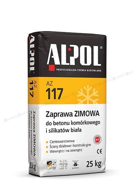 Zaprawa do betonu komórkowego i silikatów ZIMOWA AZ 117 25 kg M15 biała ALPOL