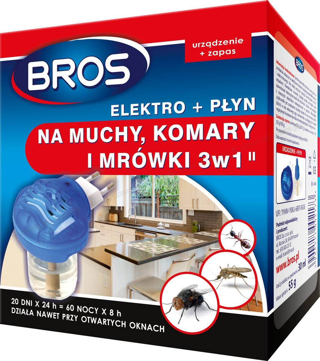 Elektro + płyn na muchy, komary i mrówki 3w1 BROS