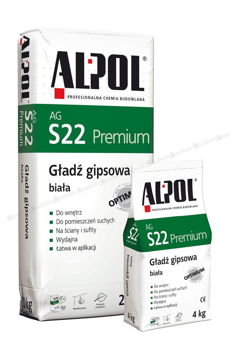 Gładź gipsowa biała Premium AG S22P 20 kg ALPOL