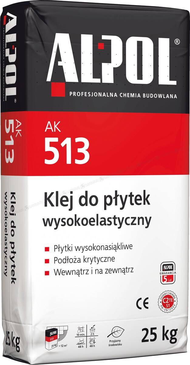 Klej do płytek wysokoelastyczny AK 513 C2TES1 25 kg ALPOL